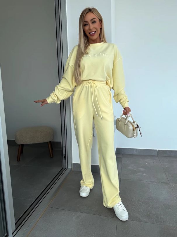 Women's Clothing Spring Suit Solid Color Round Neck Long Sleeve Letter Embroidery Sweater Lace Up Pants Two Piece Set_ecoleips.com