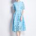 Women's Heavy Duty Water Soluble Lace Hollow Out Textured Mid Length Solid Color Evening Resort Dress New Style_ecoleips.com
