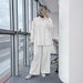 Modest Set Modest Muslim Casual Set – Beaded Blouse & Wide-Leg Pants (6 Colors) – Breathable Polyester-Spandex Mix For Daily Wear & Mosque Visits_ecoleips.com