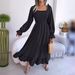 Real Shot Of 2026 Spring/Summer European And American Casual Square-neck Bell-sleeve Long Dress With Large Ruffles,_ecoleips.com