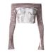 Denim Patchwork Frayed Off-Shoulder Velvet Long Sleeve Women's Crop Top And Skirt Set_ecoleips.com