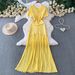 Women's European American Style High-End Light Luxury Beaded round Neck Dress Elegant Drape Knitted Patchwork Pleated Long Skirt for Summer_ecoleips.com