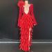 Scarlet Flame Elegance Dress - Deep V-Neck Crystal Evening Gown For Brides & Celebrations_ecoleips.com