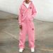 Women's Casual Streetwear Set - Comfortable Hoodie & Straight Leg Pants Two-Piece Outfit (Pink, Brown) | Loose Fit, Pure Color, Zip Detail_ecoleips.com
