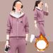 Women's Clothing Fleece-Lined Hoodie & Jogger Set - Winter Warmth Two-Piece Outfit, Plus Size 4XL, Soft Polyester, Geometric Print (Pink, Beige, Red)_ecoleips.com