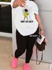 Women's Casual Loose Fashion Figure Letter Printed Loose T-shirt+cropped Pants Two-piece Set Summer Home Sportswear Daily Wear-469_ecoleips.com