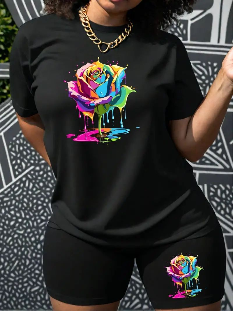 Summer Women's Casual And Fashionable Cartoon Graphic Print Loose T-shirt+shorts Two-piece Sportswear Suitable For Daily Wear-64_ecoleips.com