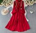Women's French Style Retro Embroidered Collar Dress Lantern Sleeve Long Skirt Slimming Summer Commuting Dress_ecoleips.com