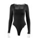 Women's Elegant U Neck Long Sleeve Bodysuit Base Layer Top European American Style Spring Fashion Wholesale_ecoleips.com