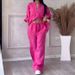 plus Size Loose Fitting Casual Shirt Southeast Cotton And Linen Fashionable Solid Color Sportswear Set For Women_ecoleips.com
