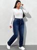 K Fashionable Casual Elastic Denim Straight Leg Pants_ecoleips.com