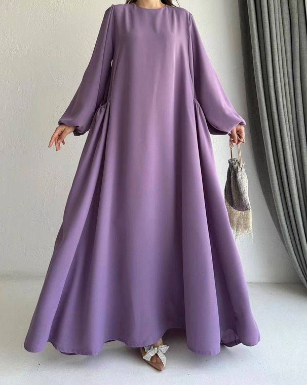 Women’s Clothing New Muslim Women's Loose Solid Color Robe Abaya Dress Fashion_ecoleips.com
