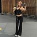 2026 Spring New Sexy Cropped Halter Neck Tank Top Slim High-Waisted Flared Pants Women's Set Wholesale_ecoleips.com