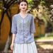 A Retro-Style Cotton-Linen Short-Sleeved Top With A V-Neck Design, Perfect For Summer And Versatile In Any Outfit. It Fe_ecoleips.com