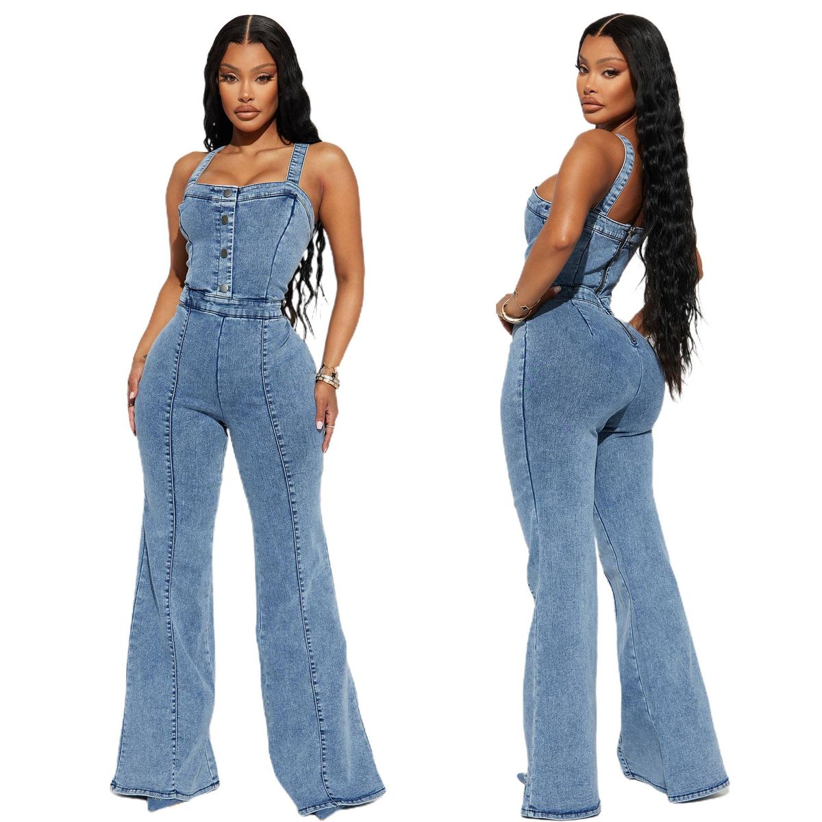 Women's Clothing Platform Fashion Casual Sexy Suspenders Denim Jumpsuit Wide Leg Pants Flared Pants_ecoleips.com