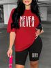Summer Women's Casual Fashion NEVER Give Up Letter Printed Loose T-shirt Shorts Two-piece Set Summer Sportswear Suitable For Daily Wear-174_ecoleips.com