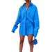 Spring Summer Women's Two Piece Set European American Style Solid Color Long Sleeved Collared Shirt And Shorts Loose Fitting Casual Fashionable Suit_ecoleips.com