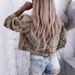 Trendy Studded Denim Jacket – Long Sleeve Cropped Style With Notch Collar (Khaki/Dusty Pink/Army Green, XS-L)_ecoleips.com