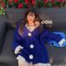 girl New Year Christmas Red Thickened Mid-Length Knitted Pom-Pom Hidden Button Frayed Edge Tassel Lazy Style Sweater Cardigan_ecoleips.com