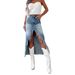 2025 Spring And Summer New High Waist Irregular Raw Edge Denim Skirt Women's Clothing Distressed Washed Skirt_ecoleips.com