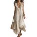 Women's Solid Color Sleeveless V-Neck Cotton Linen Swing Dress American Style Spring/Summer New Full-Length Dress_ecoleips.com