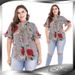 New Plus Size Women's Clothing, Printed Fitted Top For Plus Size Women, Short Sleeved Shirt With Straps_ecoleips.com