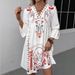 Elegant V-Neck Floral Print Casual Dress Lace Trim Summer Boho Chic Sleeve Blouse for Women Black Red Rose Beige S-5XL_ecoleips.com