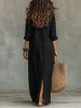 Cross-border European And American 2026 Spring/Summer Solid Color, Turn-down Collar, Front Slit, Long Shirt Dress,_ecoleips.com
