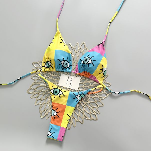 Women's Clothing Colorful Patchwork Graffiti Bikini Thong Swimsuit For Women For Formal & Casual For Women_ecoleips.com