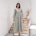 Muslim Women's Robe Printed Hot Bead V Neck Turn Up Sleeve Dress_ecoleips.com