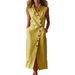Women's Slim Fit V Neck Sleeveless Dress American Style Stand Collar Single Breasted Summer New Clothing_ecoleips.com