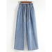 Plus-size Straight-leg Jeans Women, New Style For Plus-size Girls, Mid-waist, Loose Fit, Elastic Waist With Drawstring,_ecoleips.com