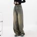 Vintage Distressed Wide-leg Jeans For Women, Plus Size, Early Autumn, Pear-shaped Body, High-waisted, Slimming, Loose,_ecoleips.com