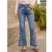 Women's Clothing Jeans Embroidered Slim Fit Washed Bell Bottom Pants _ecoleips.com