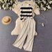 Women's Clothing Fashion Zipper Lapel Sleeveless Striped Top High Waist Versatile Trousers Knitted Two Piece Suit_ecoleips.com