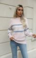 Christmas Snowflake Knit Sweater – Oversized Chenille Pullover With Contrast Trim (S/M/L/XL, Polyester Blend, Semi-Turtleneck, Workwear & Casual)_ecoleips.com