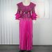 Elegant Sequin-Embellished A-Line Dress – High Waist Formal Gown With Floral Sleeves & U-Neck (Blue/White/Black/Rose Pink, Plus Size Available)_ecoleips.com