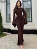 Hugcitar Elegant Solid Long Flare Sleeve Bandage Sexy Bodycon Maxi Dress Autumn Winter Women Clothes Birthday Party Festival_ecoleips.com