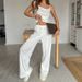 Heart Print Knitted Comfortable Skin-Friendly Camisole Long Pants Pajama Set European And American Summer New Home_ecoleips.com