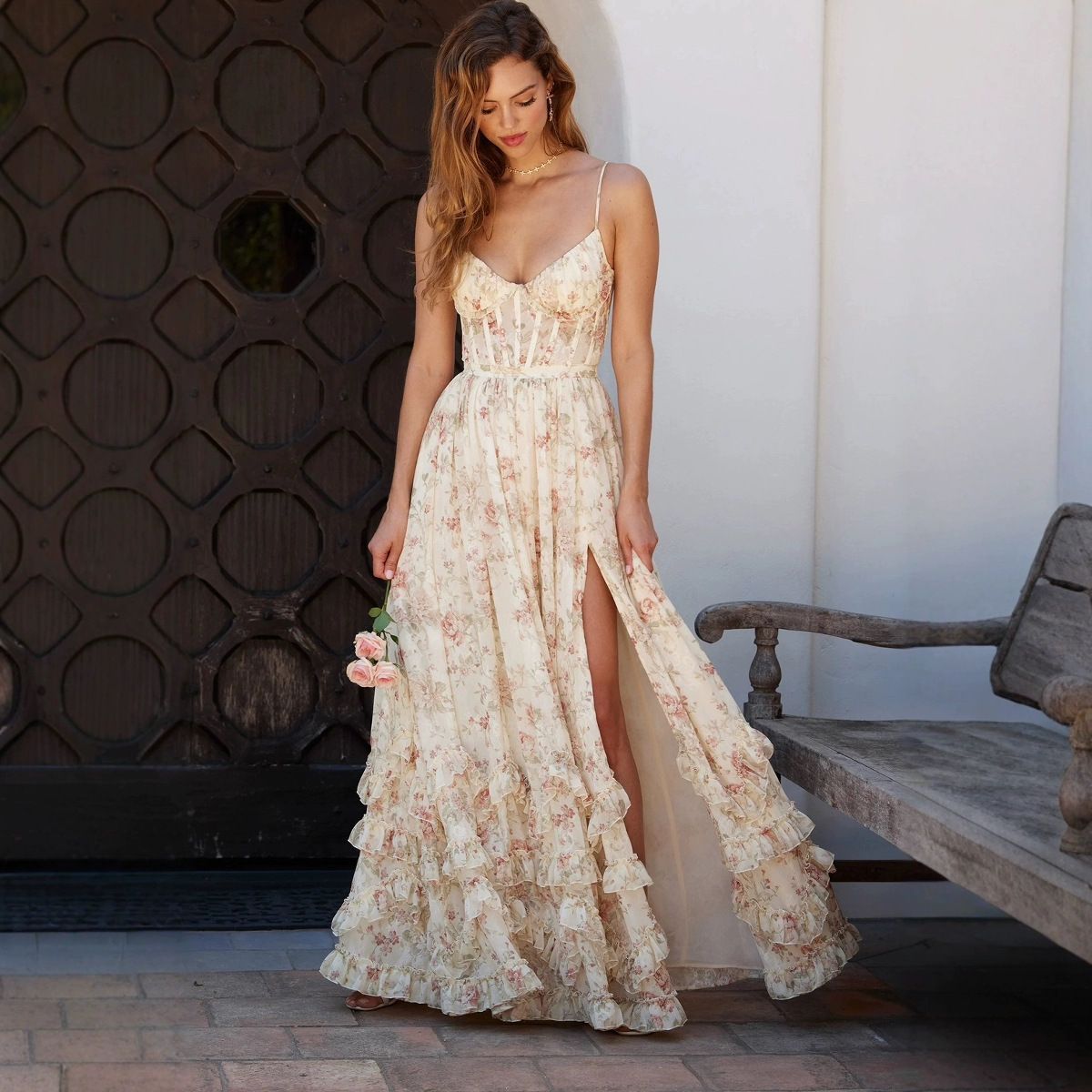 Women's Clothing Popular Sexy Printed Floral Long Dress_ecoleips.com