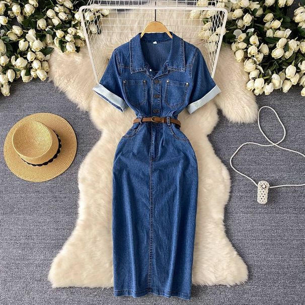 Women's Clothing Summer Belt Slim Split Design Temperament Long Skirt_ecoleips.com