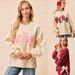 Women's Clothing Christmas Bow Embroidered Side Slit Pullover Sweatshirt - Cozy Casual Long Sleeve Collar Top (White Pink, White Red, Red)_ecoleips.com