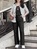 Women's Style Autumn Winter Casual Striped Three Piece Set Sleeveless Vest Shirt Elastic Waist Straight Leg Wide Leg Pants_ecoleips.com