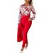 Women's Clothing Casual Suit Printed Stand Collar Long Sleeved Shirt Top And Trousers Two Piece Set_ecoleips.com