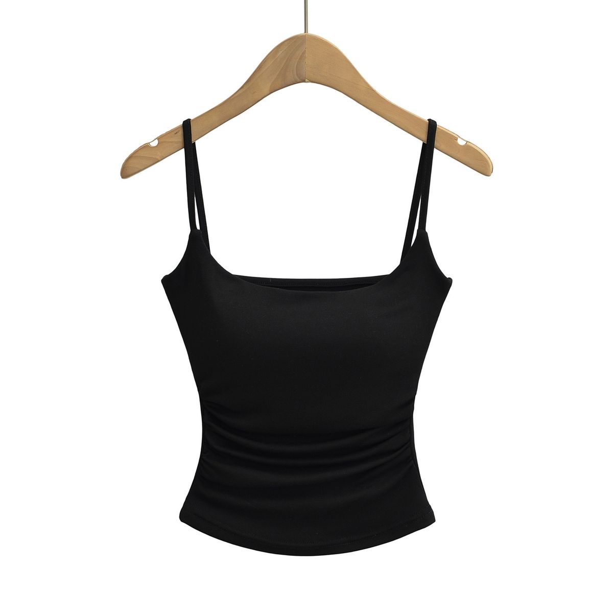 Women's 2024 Summer New Style Ruched Waist-Cinching Camisole With Chest Pads, Short Slim-Fit Top For Layering Or_ecoleips.com