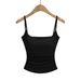 Women's 2024 Summer New Style Ruched Waist-Cinching Camisole With Chest Pads, Short Slim-Fit Top For Layering Or_ecoleips.com