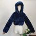 Women’s Faux Fur Jacket – Short-Length Hooded Coat With Color Block Design (White/Red/Pink/Yellow/Blue/Black, Streetwear & Ethical Fashion)_ecoleips.com