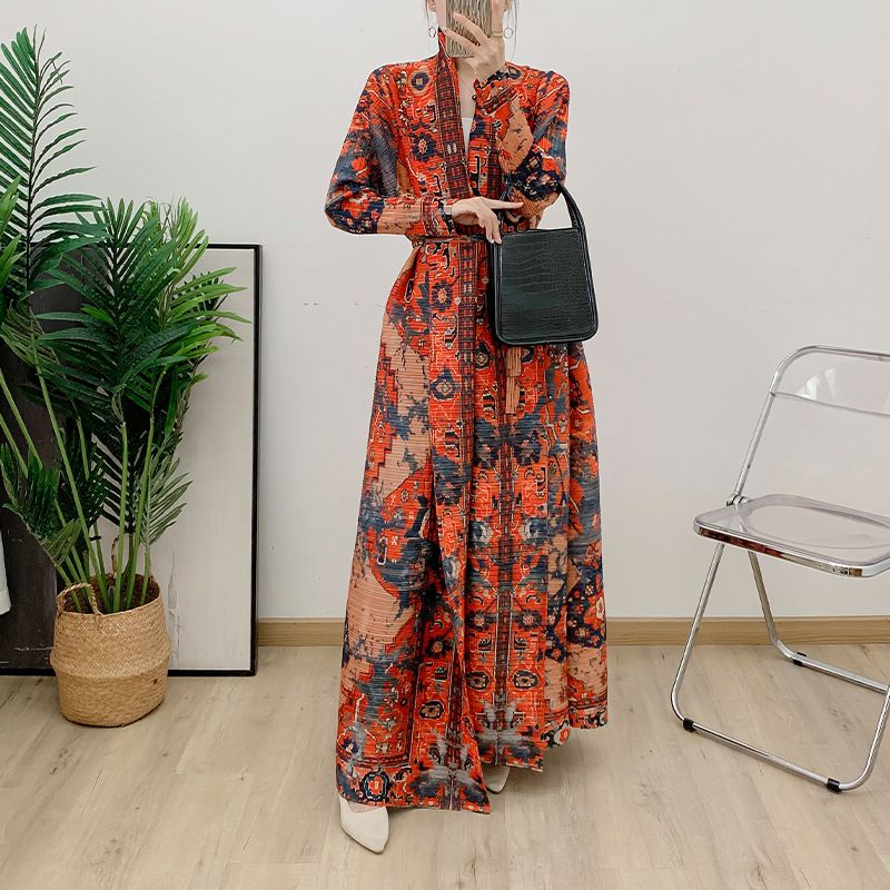 2025 Robe Muslim Women's Printed Long Round Neck Dress_ecoleips.com