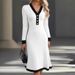 Elegant Color-Block V-Neck Midi Dress – Office To Weekend A-Line Dress (S-XXXL, Black/Blue/White/Red)_ecoleips.com