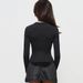 Voya Unique Design Black Top For Women With Square Neckline, M-shaped Metal Buckle, Pleated Details, Slightly Flared Long_ecoleips.com